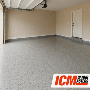 A Mississippi residential garage with a fresh epoxy/polyurea coating, clean and polished.