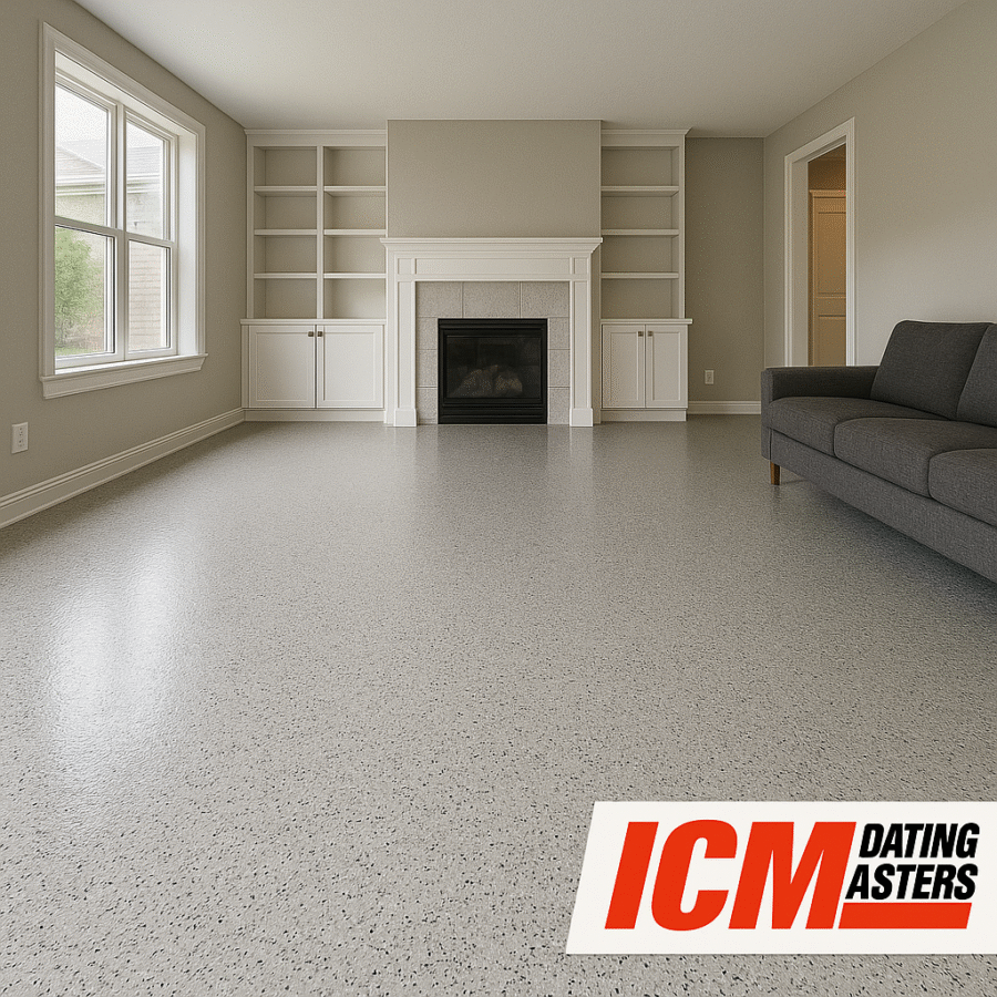 A modern Mississippi home living room with decorative coated flooring, stylish and inviting.